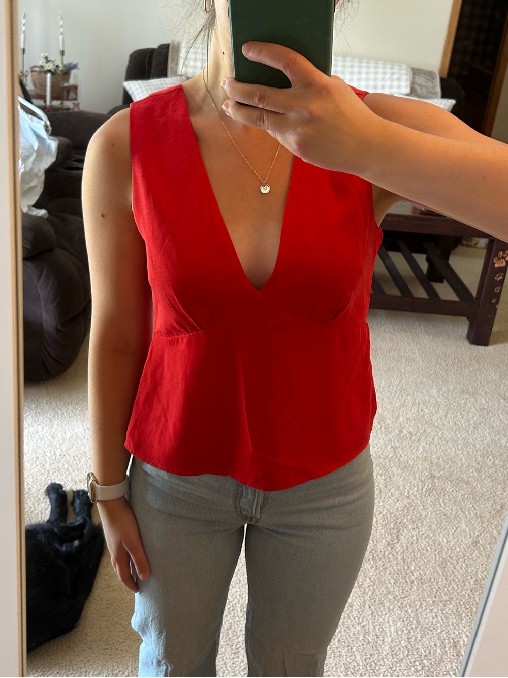 Abercrombie & Fitch Red V-Neck Sleeveless Blouse